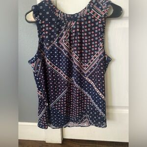 LOFT Navy and Red Geometric Blouse